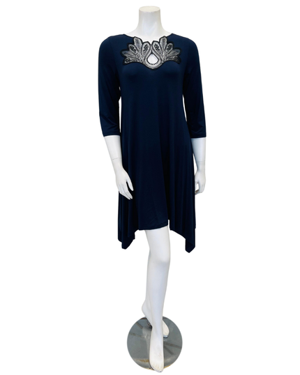Oh! Zuza OZ246 Midnight Blue Flared Modal Nightshirt with Black Lace Neckline Myselflingerie.com