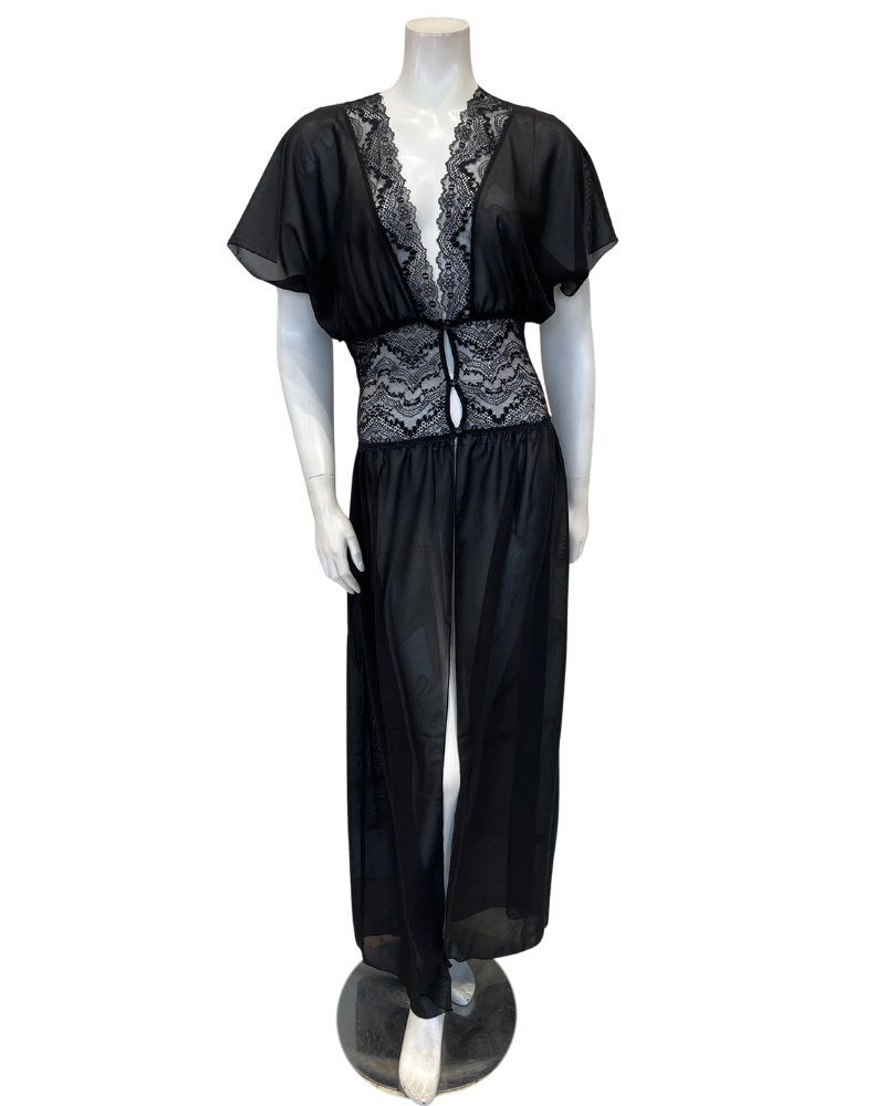 Oh! Zuza 4537 Black Sheer Chiffon Long Robe Myselflingerie.com
