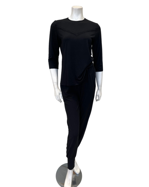 Oh! Zuza V12 V Lace Trim Black Modal Pajamas Set Myselflingerie.com