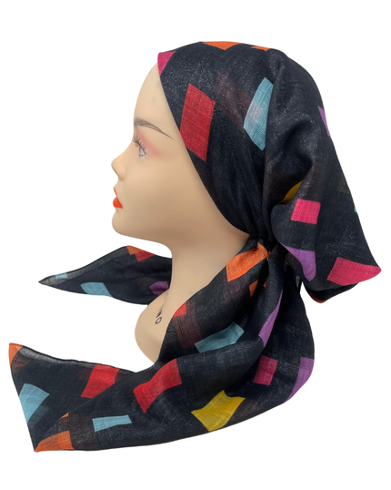 It's Younique PP-SHIM-SQMU Multicolor Squares Shimmer Pre-Tied Bandanna with Velvet Grip Myselflingerie.com