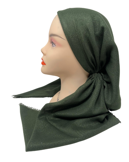 It's Younique OB-SHIM-OL Solid Olive Shimmer Pre-Tied Open Back Bandanna with Velvet Grip Myselflingerie.com