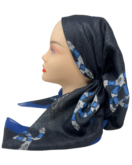 It's Younique OB-CC-BL Blue Designer Inspired Metallic Pre-Tied Open Back Bandanna with Velvet Grip Myselflingerie.com
