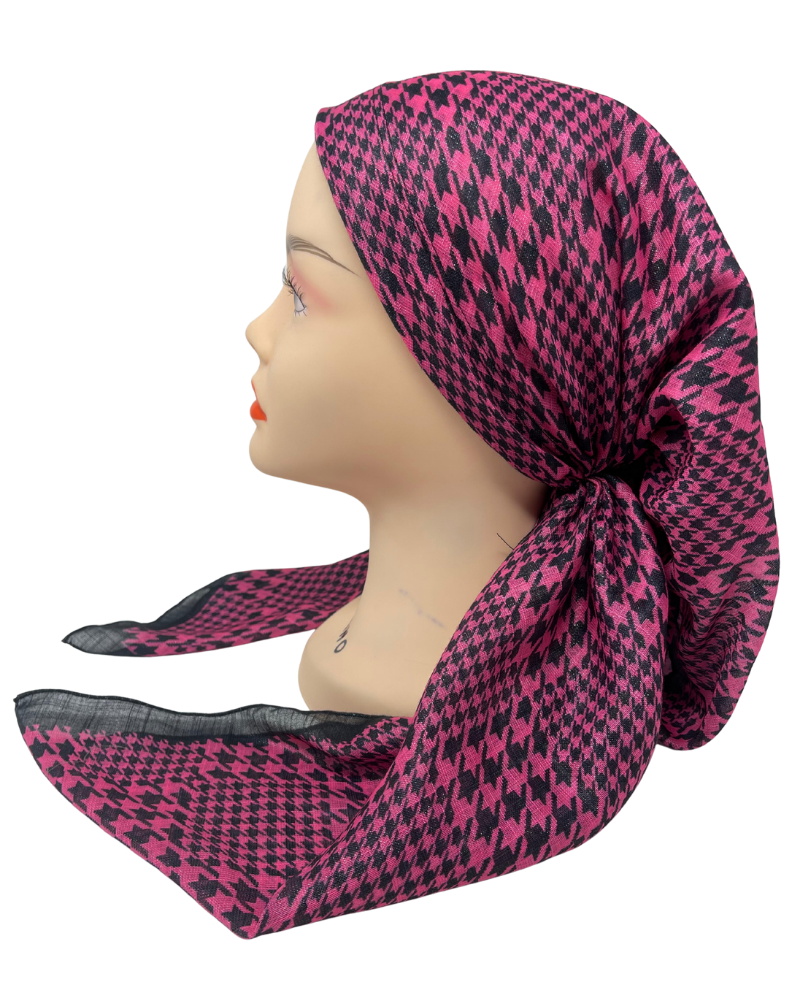It's Younique OB-HOUND-HPBK Hot Pink/Black Houndstooth Shimmer Pre-Tied Open Back Bandanna with Velvet Grip Myselflingerie.com