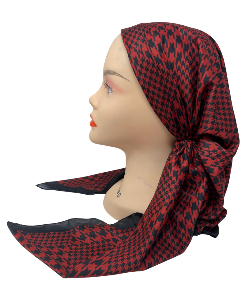 It's Younique OB-HOUND-RDBK Red/Black Houndstooth Pre-Tied Open Back Bandanna with Velvet Grip Myselflingerie.com