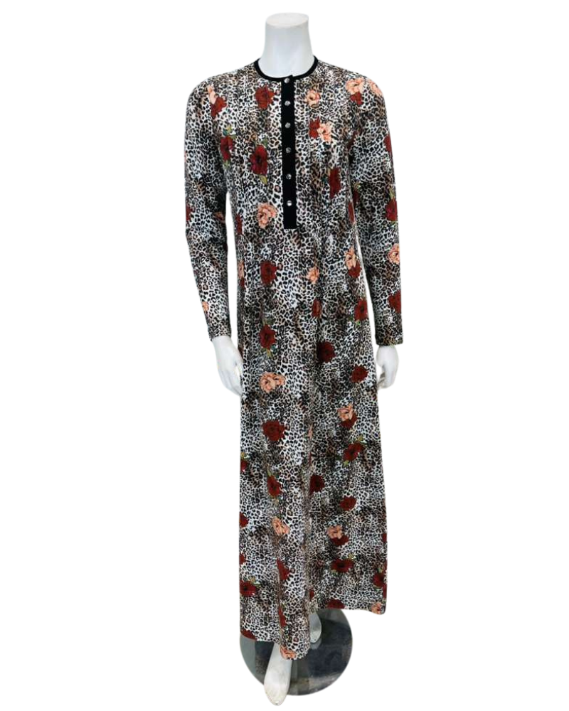 Nico Italy AP843PR Leopard Print Snap Front Cotton Nightgown Myselflingerie.com