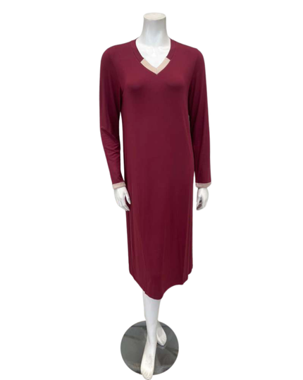 Iora Lingerie 25415C Burgundy V Neck Satin Trim Modal Nightshirt Myselflingerie.com