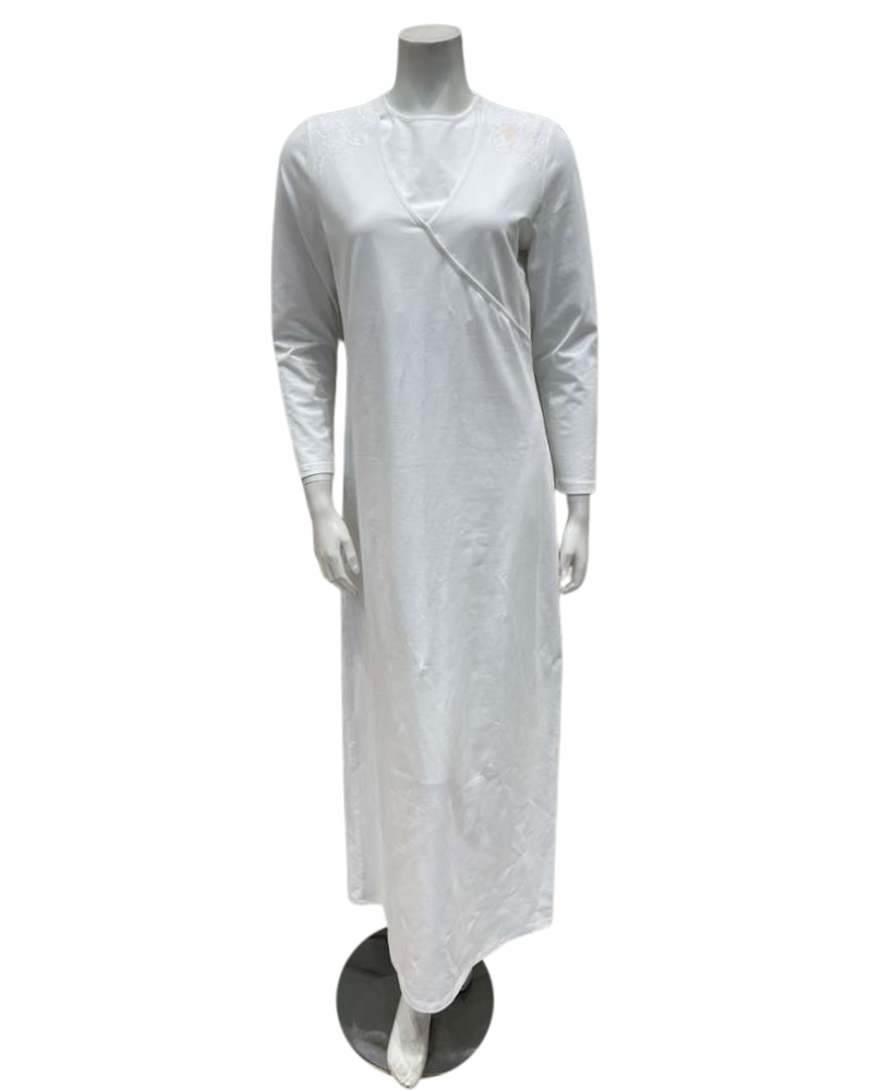 Chicolli N5171 White Dickie Wrap Cotton Versatile Nursing Nightgown Myselflingerie.com