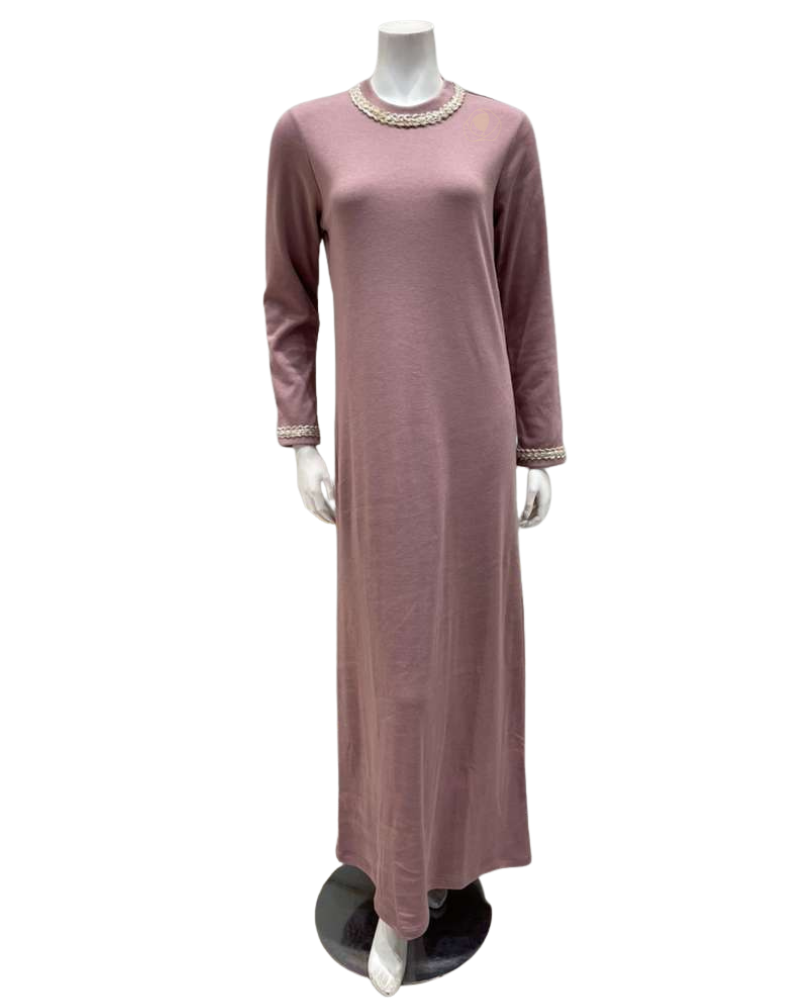 Iora Lingerie Dusty Mauve Braided Trim Fleece Lined Nightgown