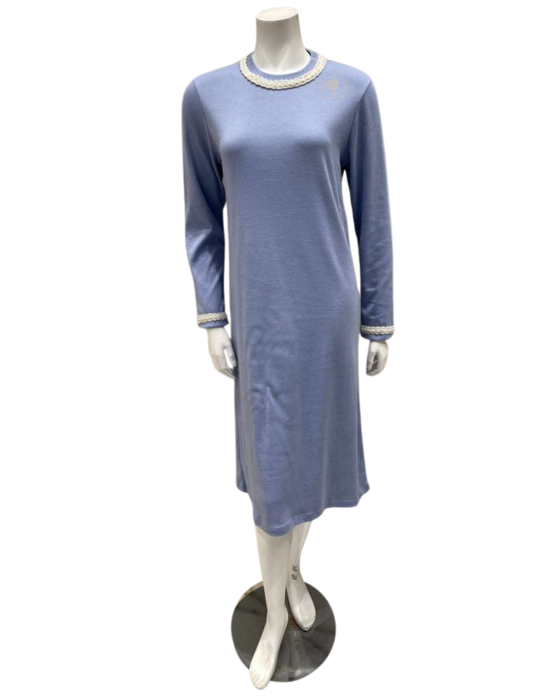 Iora Lingerie 25418 Dusty Blue Braided Trim Cotton Blend Nightshirt Myselflingerie.com
