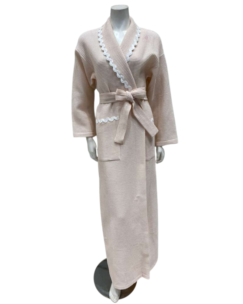 Iora Lingerie Pale Peach 100% Cotton Waffle Wrap Robe with Trim