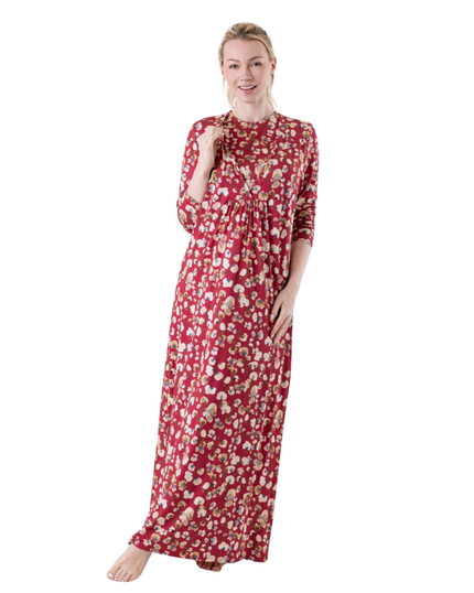 Lunderbeck N5234 Burgundy Dust of Petals Modal Versatile Nursing Nightgown Myselflingerie.com