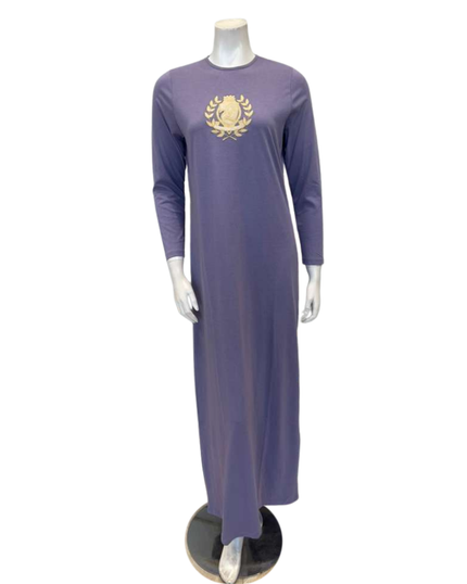 Lunderbeck N5276 Dusty Violet Embroidered Emblem Pull On Modal Nightgown Myselflingerie.com