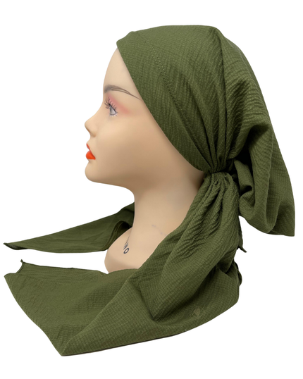 It's Younique PP-CRINK-OL Olive Crinkle Pre-Tied Bandanna with Velvet Grip Myselflingerie.com