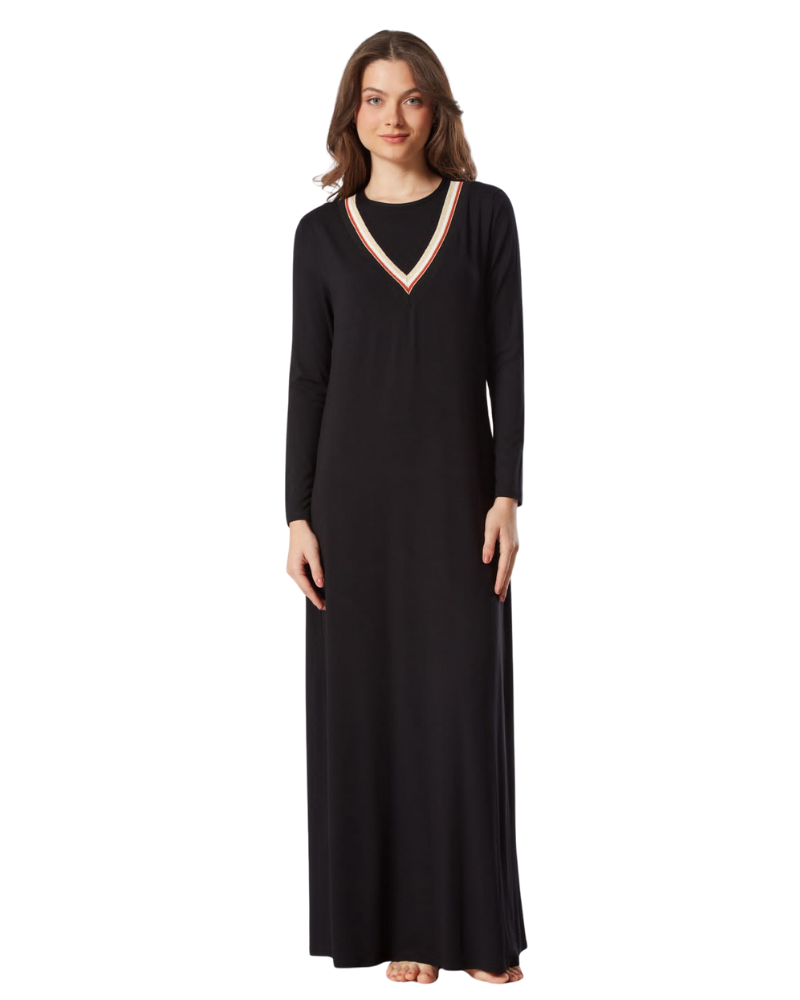 Pen-ky Black V Trim Cotton Blend Coverall Nursing Nightgown