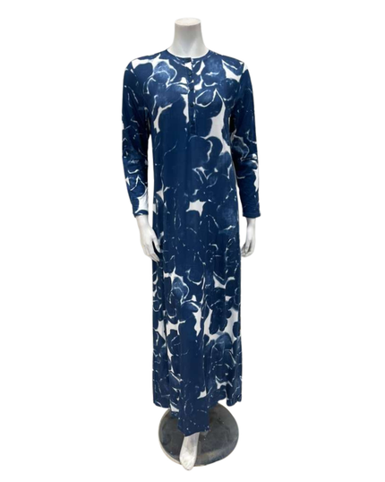 The Star Story 418 Blue Tie Dye Floral Modal Button Down Nightgown Myselflingerie.com