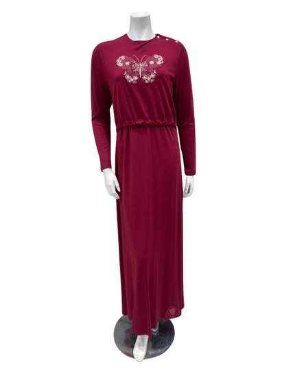 Pen-ky 11906 Burgundy Butterfly Stitch Cotton Blend Nursing Nightgown Myselflingerie.com