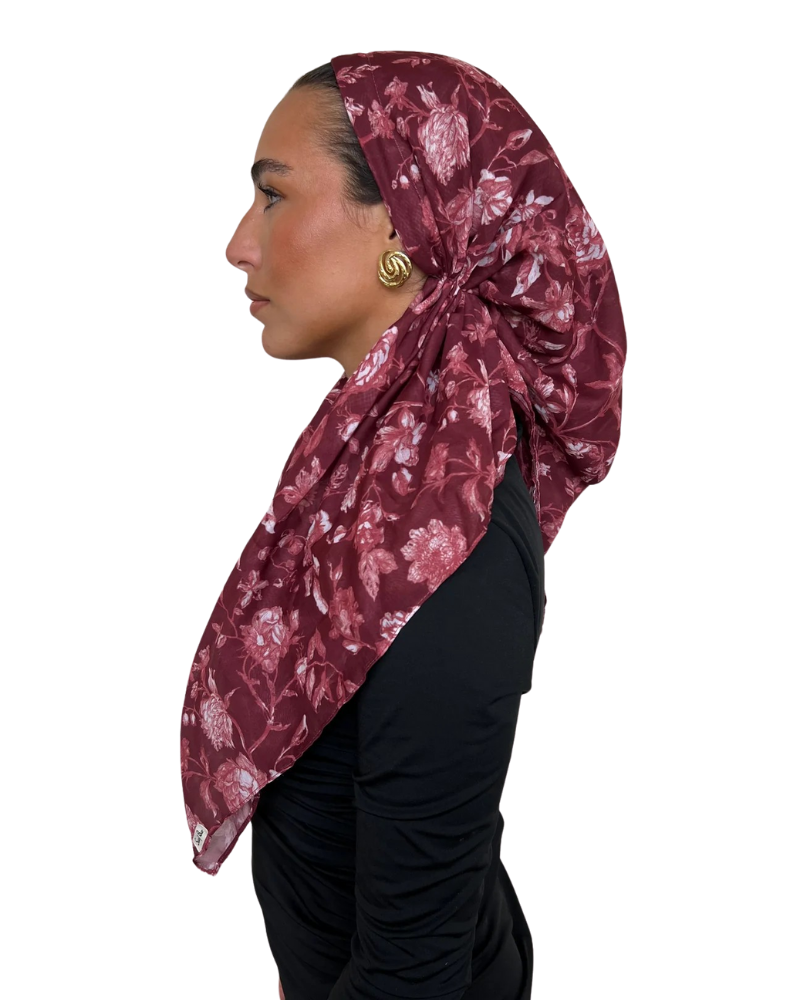 Scarf Bar Merlot Meadow Open Back Adjustable Pre-Tied Bandanna with Velvet Grip Myselflingerie.com