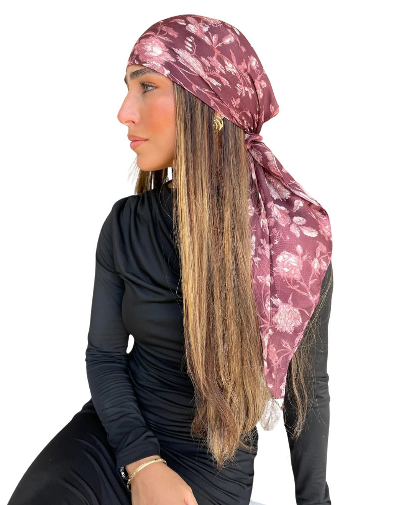 Scarf Bar Merlot Meadow Square Scarf with Invisible Grip Myselflingerie.com