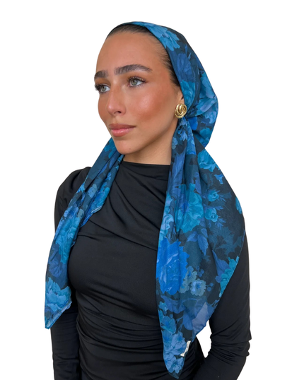 Scarf Bar Royal Sapphire Rose Classic Pre-Tied Bandanna with Velvet Grip Myselflingerie.com
