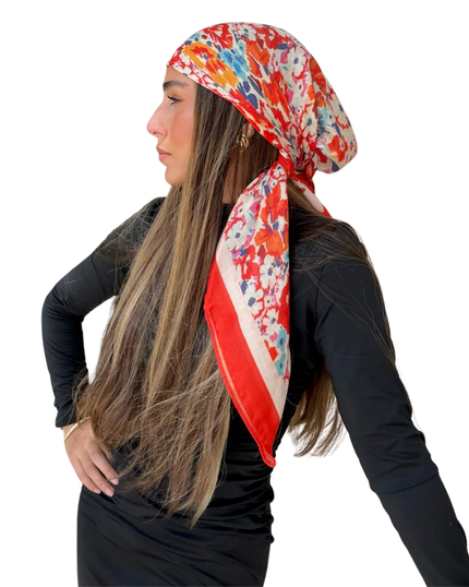 Scarf Bar Red Riviera Bloom Square Scarf with Invisible Grip Myselflingerie.com