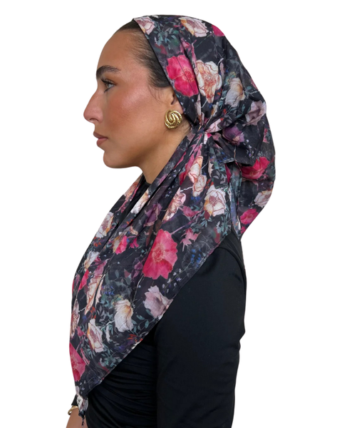 Scarf Bar Midnight Rose Garden Open Back Adjustable Pre-Tied Bandanna with Velvet Grip Myselflingerie.com