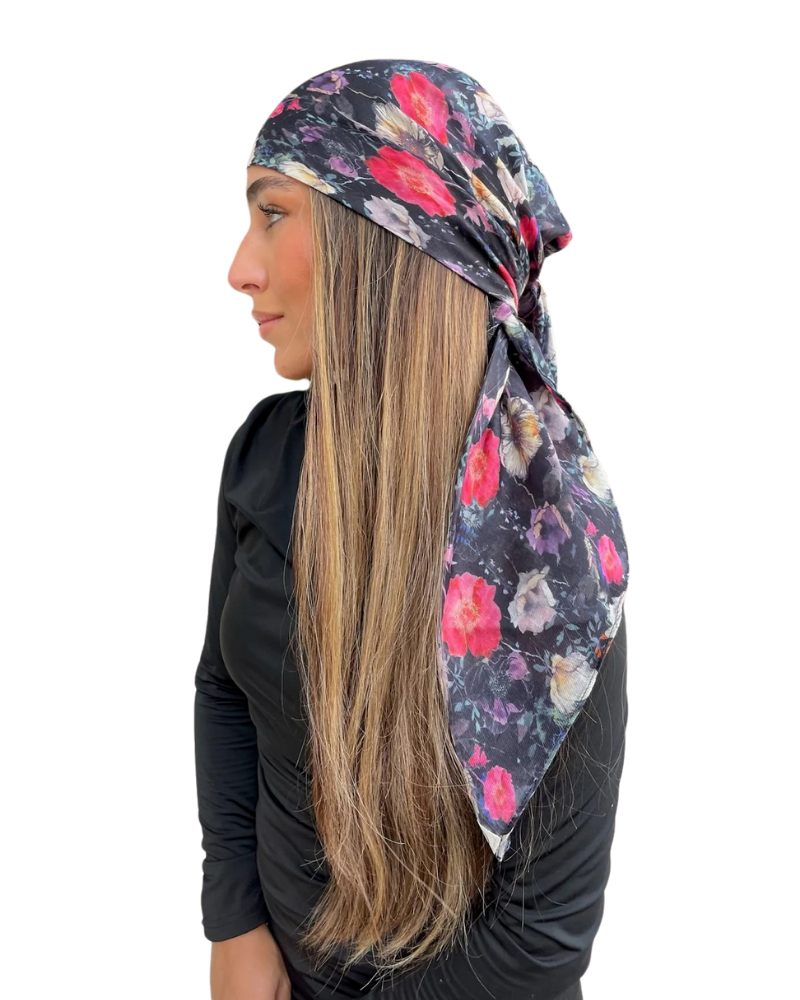 Scarf Bar Midnight Rose Garden Square Scarf with Invisible Grip Myselflingerie.com