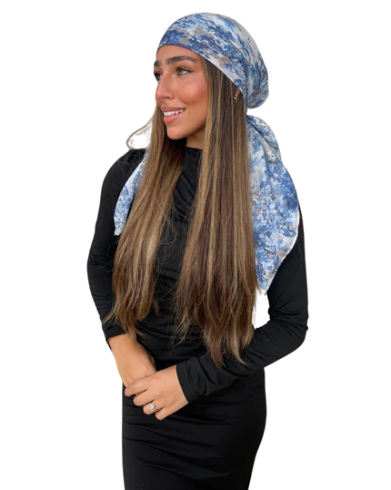 Scarf Bar Whimsical Blue Garden Square Scarf with Invisible Grip Myselflingerie.com