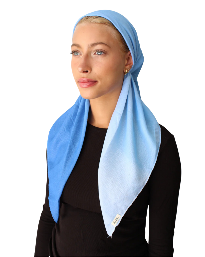 Scarf Bar Bright Blue Shimmer Ombre Classic Pre-Tied Bandanna with Velvet Grip Myselflingerie.com