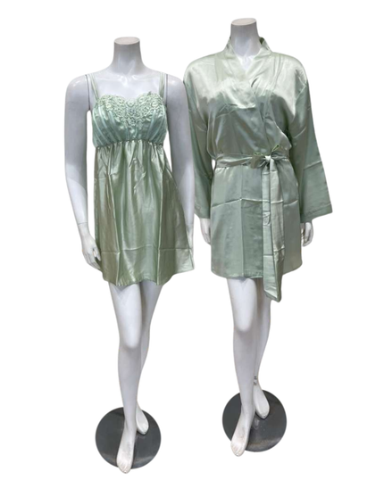 Isayes Lingerie 300351 + 180161 Mint Green Embroidered Chemise & Wrap Set Myselflingerie.com