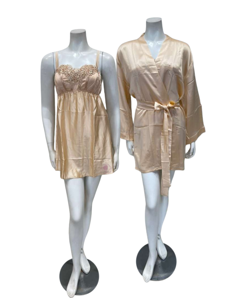 Isayes Lingerie 300351 + 180161 Peach Embroidered Chemise & Wrap Set Myselflingerie.com