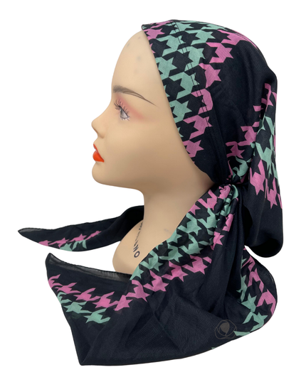 It's Younique PP-HOU-GNPK Green and Pink Houndstooth Pre-Tied Bandanna with Velvet Grip Myselflingerie.com