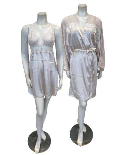 Pen-ky 16050 + 26725 Blush Pink Poly Silk Bust Support Chemise & Wrap Set Myselflingerie.com