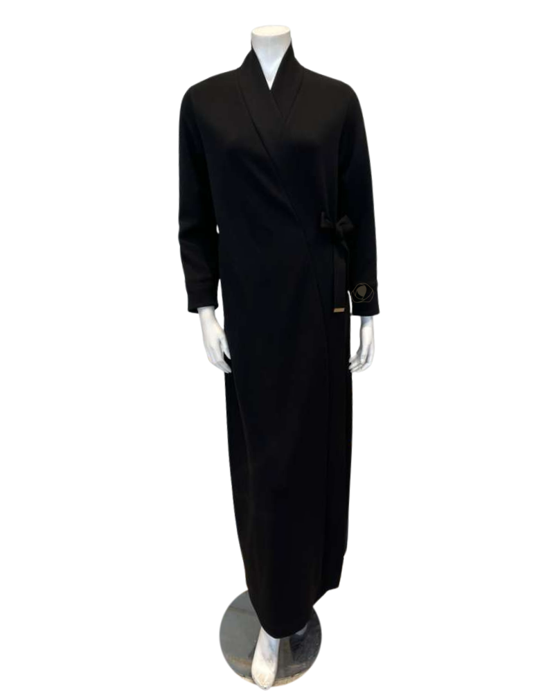 Chicolli LR6081-25 Black Air Layer Wrap Jersey Morning Robe Myselflingerie.com