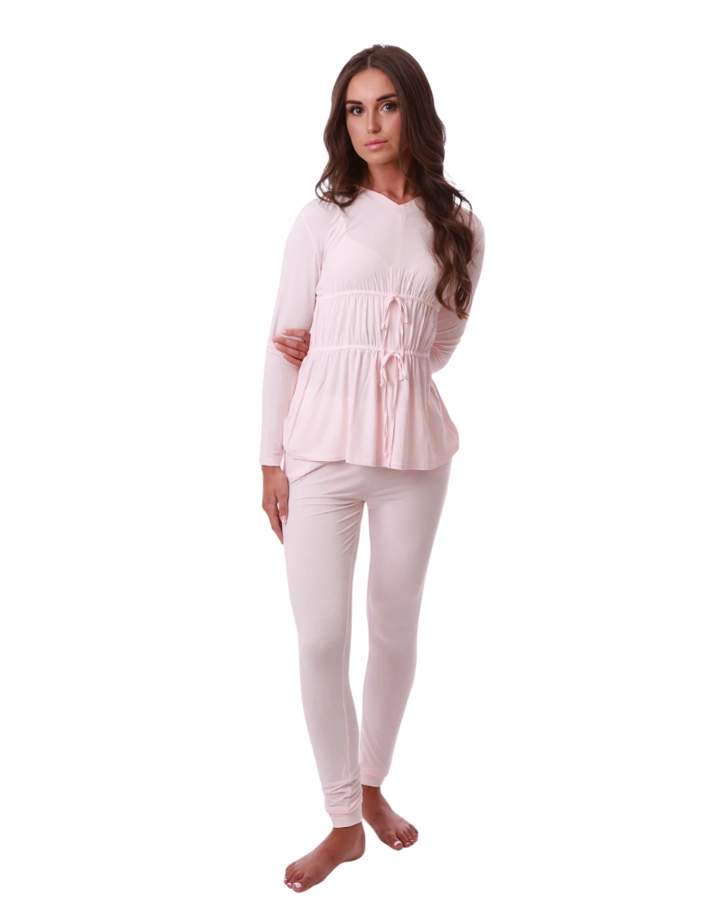 Rojo London Stella Soft Pink Waist Tie Modal Pajamas Set Myselflingerie.com
