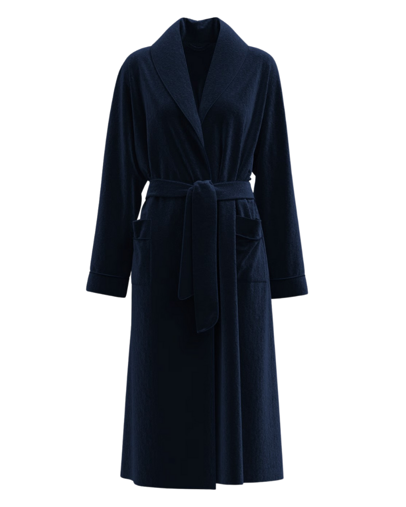 Calida 61302 #714 Dark Lapis Blue Cotton Blend Luxury Bath Robe Myselfingerie.com