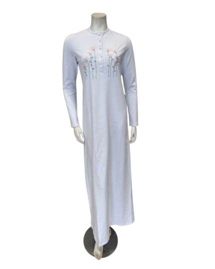 Pen-ky White Embroidered Flowers Button Down Cotton Nightgown