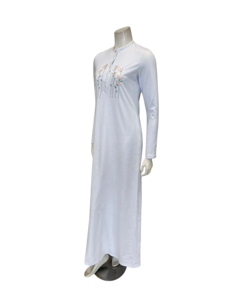 Pen-ky White Embroidered Flowers Button Down Cotton Nightgown