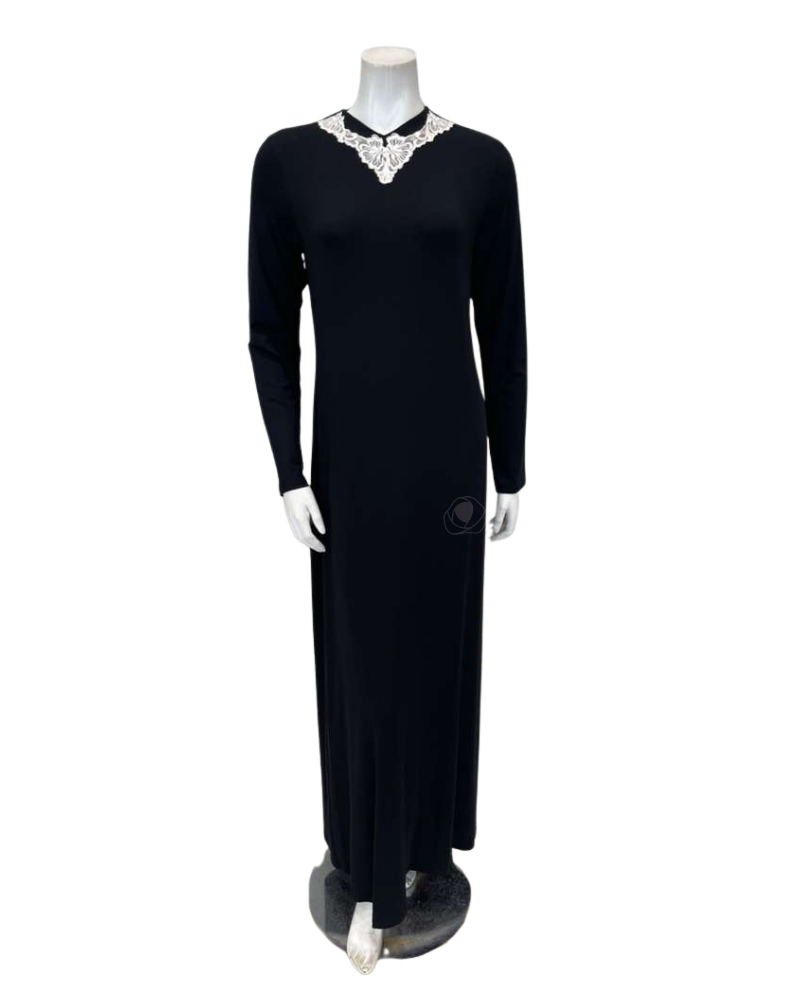 Pen-ky Black Lace Neck Modal Pull On Nightgown