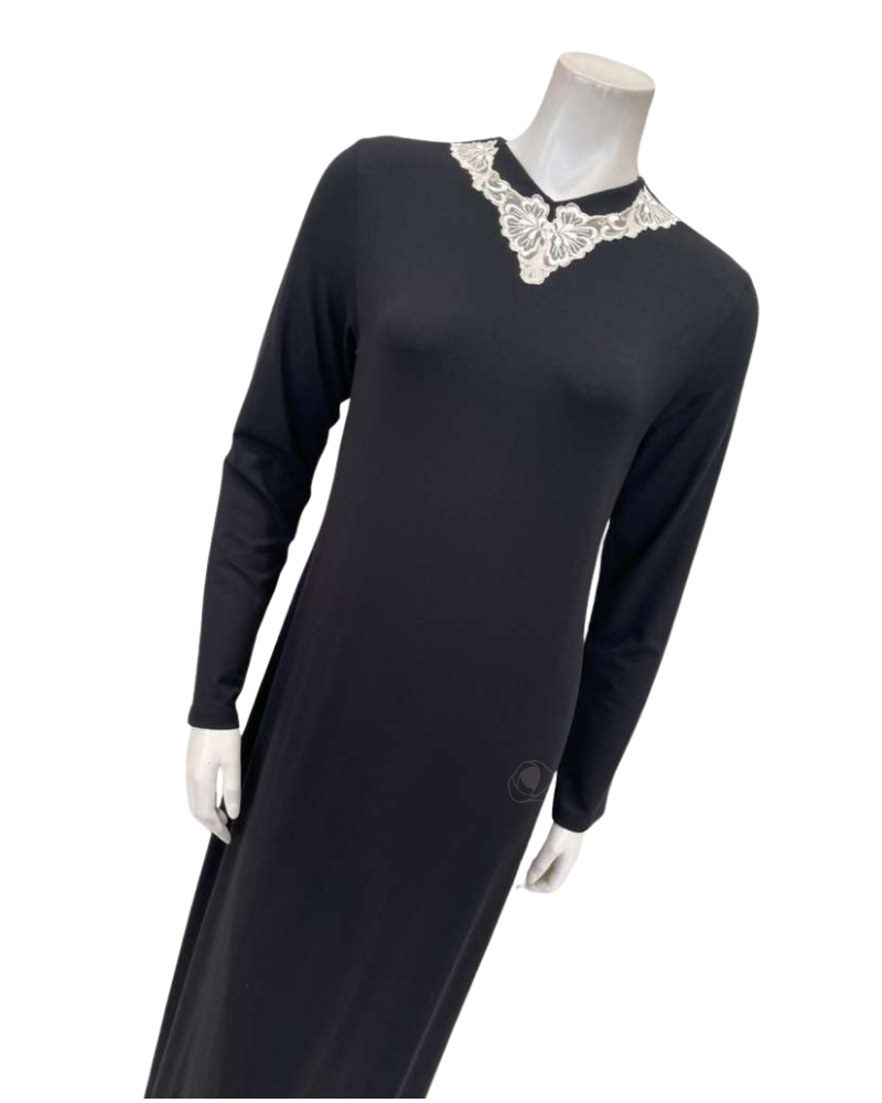 Pen-ky Black Lace Neck Modal Pull On Nightgown