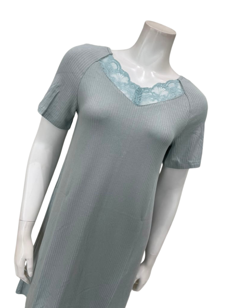 Oh! Zuza Mint Lace V Neck Short Sleeve Modal Nightshirt