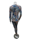 Jackie O'Loungewear Multi Blue Velvet Printed V Neck Long Sleeve Velour Pajamas Set