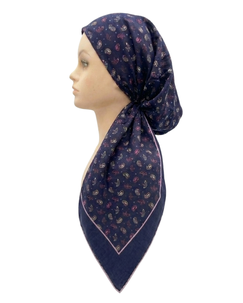Revaz Navy Scattered Flowers Adjustable Pre-Tied Bandanna with Velvet Grip