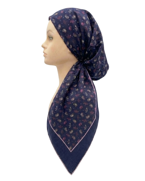 Revaz Navy Scattered Flowers Adjustable Pre-Tied Bandanna with Velvet Grip