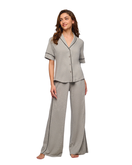Cosabella Heather Grey/Black Bella Lusso Short Sleeve & Long Pants Cotton Blend Pajamas Set