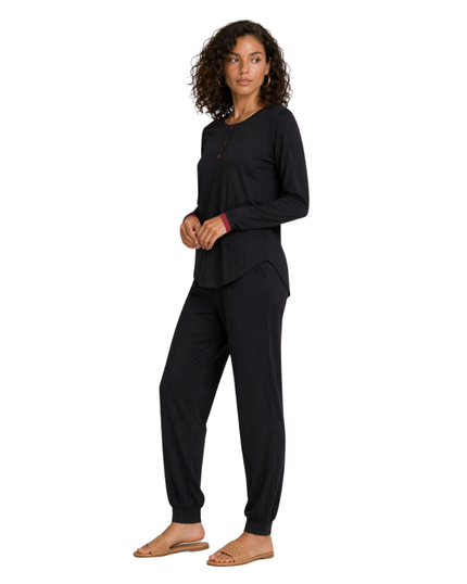 Ellwi Black with Maroon Trim Cotton Pajamas Set