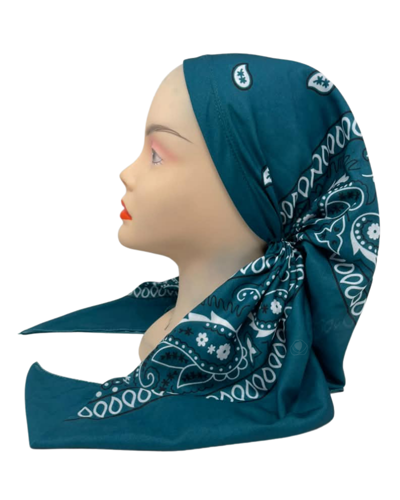 It's Younique Teal Paisley Bandanna Print Pre-Tied Open Back Bandanna with Velvet Grip