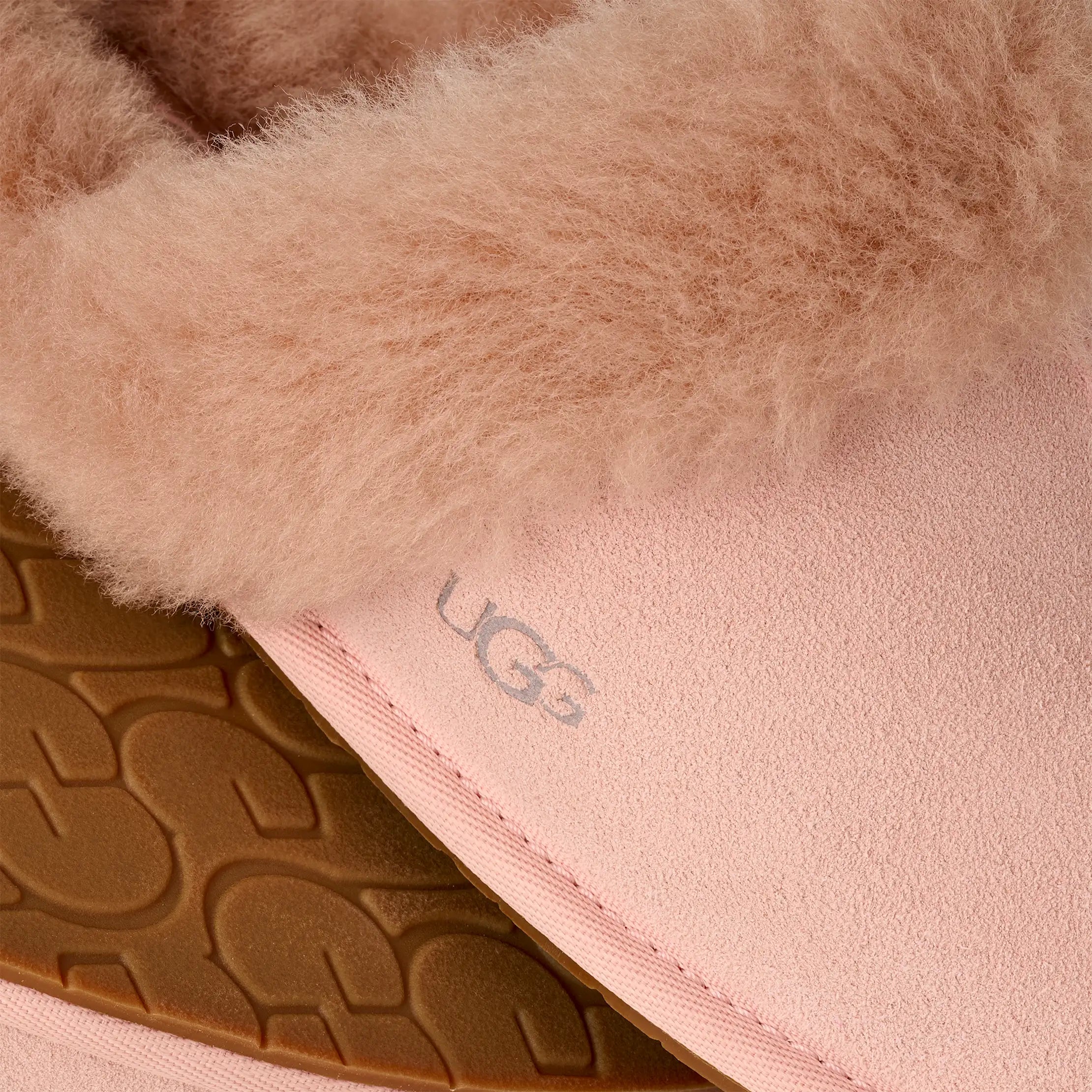 UGG 1106872 Scuffette II Beige Blush Suede Slipper with Fur Trim Myselflingerie.com