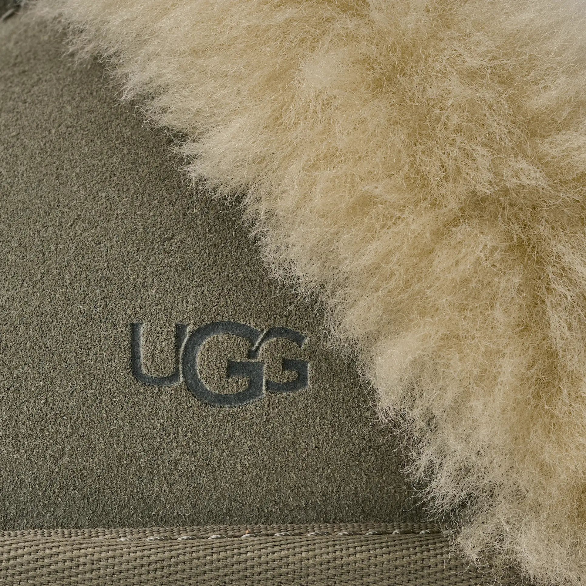 UGG 1106872 Scuffette II Moss Green / Muted Brass Suede Slipper with Fur Trim Myselflingerie.com