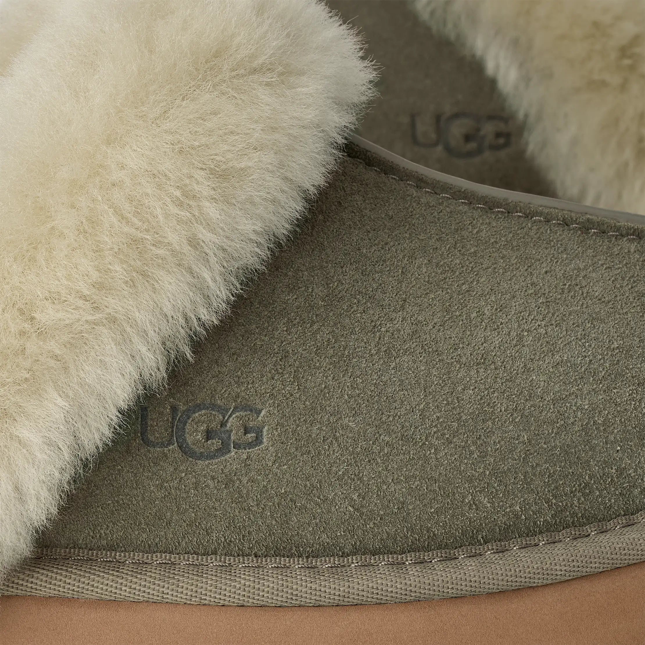 UGG 1122550 Moss Green / Muted Brass Disquette Slippers with Fur Trim Myselflingerie.com