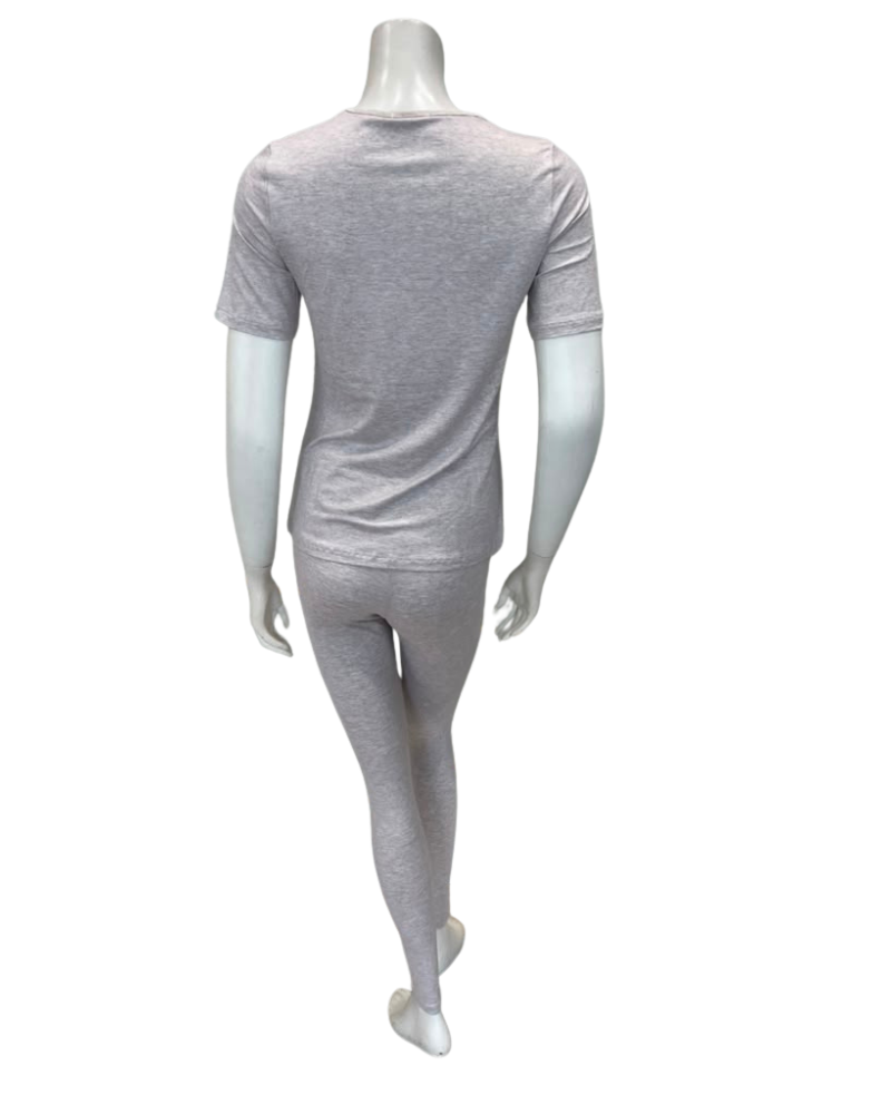 Oh! Zuza Beige V Neck Modal Short Sleeves with Leggings Pajamas Set
